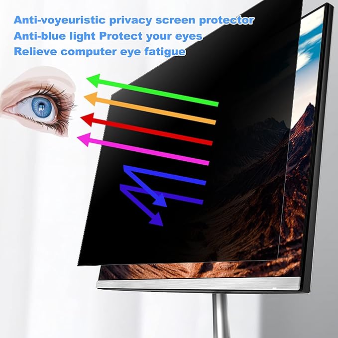 31.5 Inch 16:9 Computer Privacy Screen for Widescreen Monitor, Removable Anti Blue Light Glare Eye Protection Shield, Black Blackout Anti Spy Desktop Security Private Filter. Size Is(697*392
