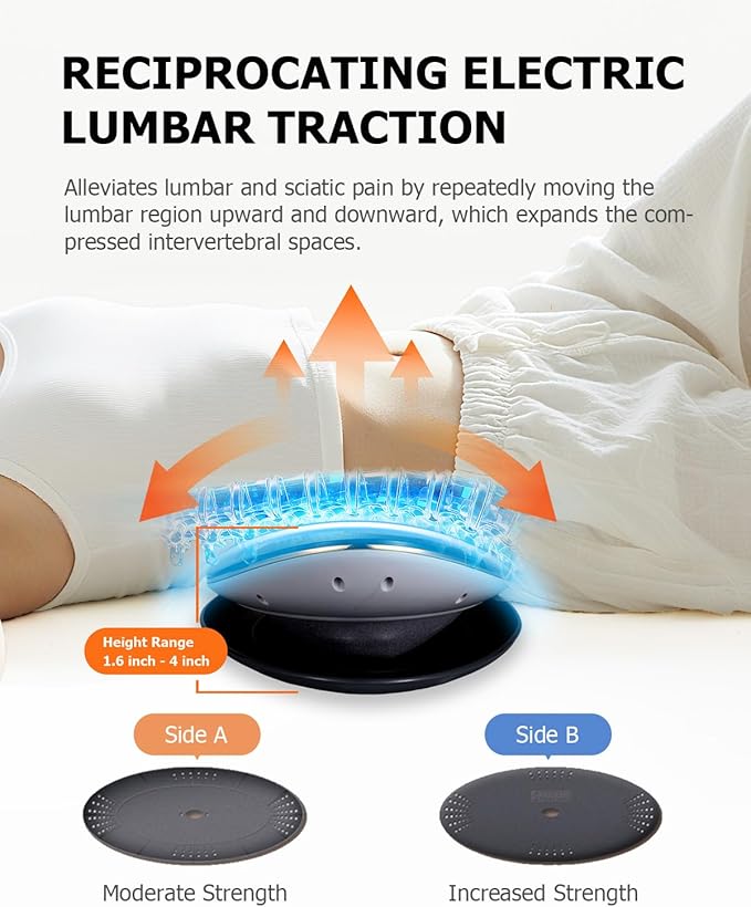Lumbar Traction Device, Electric Lower Back Stretcher Device with Dynamic Airbag, 3 Level Vibration Massage, Adjustable Temperature from 113 to 131℉ (45 to 55℃), Easy to Use
