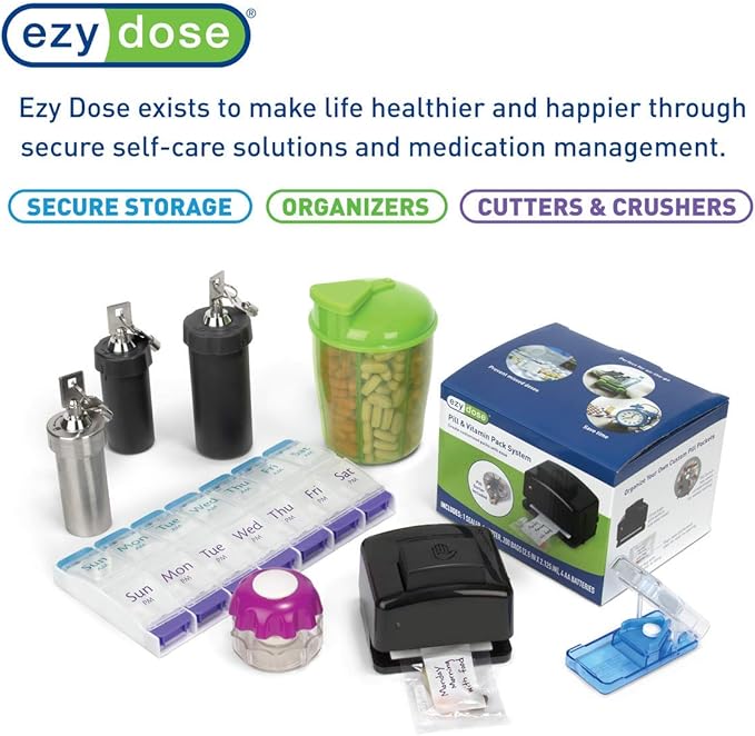 EZY DOSE Daily Pocket Pharmacy Travel Pill Organizer, Vitamin Organizer, Medicine Container, Portable Pill Box, Color May Vary, BPA Free