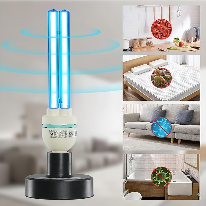 COOSPIDER UV 36Watts UV Sanitizer Lamp 2pack 72w with Remote Control Powerful UVC Light with E26 Base for Basement/Bedroom/Kitchen/Office/Storehouse/Car, 3-Gear Timer 110V Ozone Free