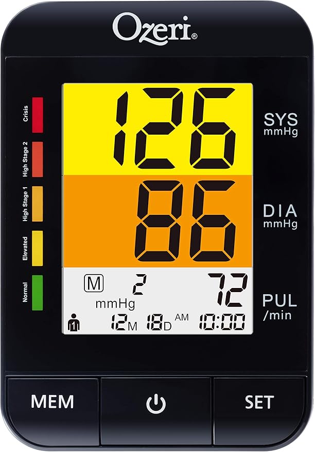 Ozeri BP9W Arm Blood Pressure Monitor with Split-Screen Hypertension Color Alert Technology