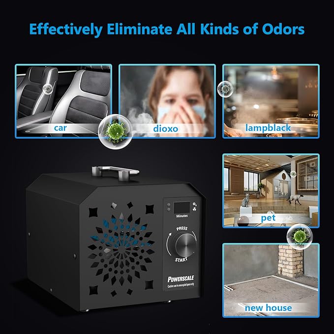 Powerscale Commercial Ozone Generator 150,000mg/h O3 Intelligent Control Industrial Ozone Machine Odor Removal Air Purifier Sterilization Large Homes Offices Ozone Odor Eliminator 16,000sq.ft. Black