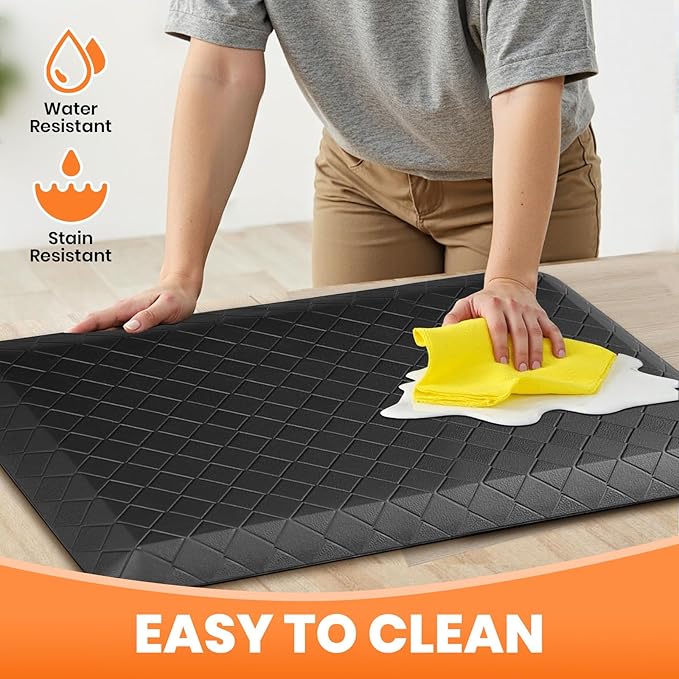 4/5 Inch Extra Thick Kitchen Mats for Floor,Non Slip Anti Fatigue Kitchen Rugs,Waterproof Stain Resistant Sink Mat,Cushioned Standing and Comfort Mats for Office (17"x24" Black)
