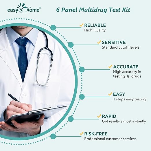 Easy@Home Multi-Drug Screen Test: Check for Buprenorphine (BUP), Cocaine (COC), Morphine (MOR), Methadone (MTD), Oxazepam (BZO), Oxycodone (OXY) -#EDOAP-865 (6 Pack)