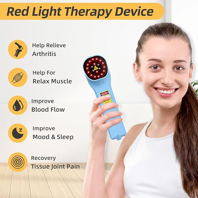 Red Light Therapy Device for Body, 4x808nm+16x650nm Handheld Red Light Therapy for Back, Knee Use, Near Infrared Light Therapy for Muscle Joint Pain Relief, Cold Light Therapy Machine for Humans Pets