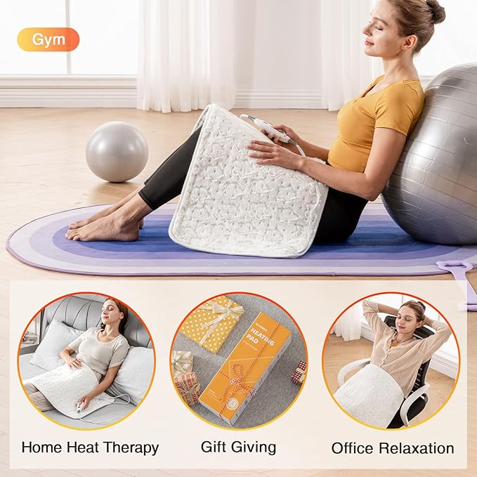 Woomer Faux Fur Electric Heating Pad for Back Pain Relief, Extra Large 17” x 33”, Extended Coverage from Neck to Hip, Two-Sided, Moist Mode, ETL Certified, 6 Adjustable Heats & 2H Auto-Off,White