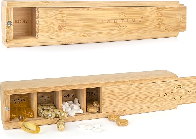 Bamboo Weekly Pill Organizer - 7 Day Wood Tablet Box - Ideal Aesthetic Pill Organizer for Vitamins or Supplements?