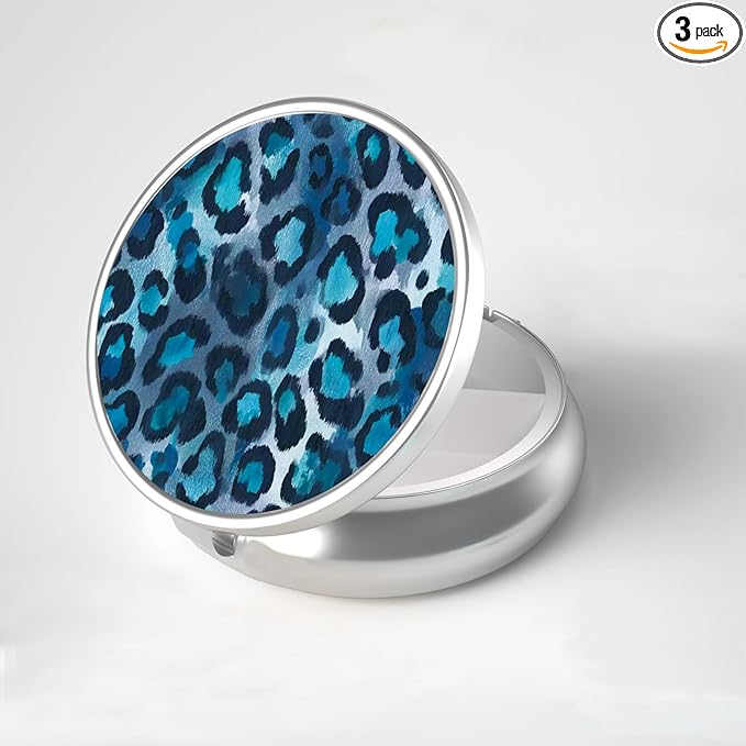LRITER Pill Case, Portable Travel Pill Box, Pillbox Organizer, Cute Small Medicine Storage Container, Purse Accessories for Women, Men (Blue Leopard Print)