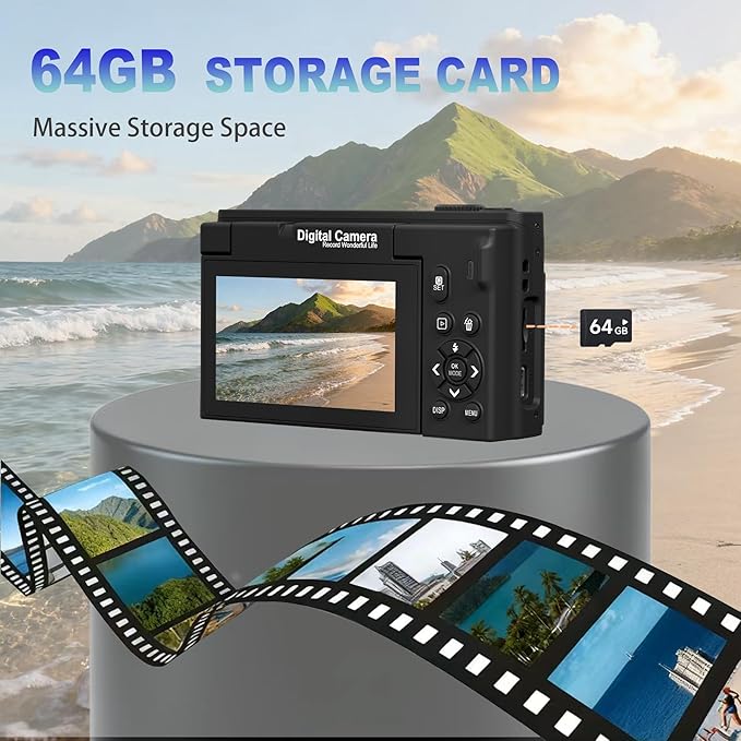 4K Digital Camera for Photography, 64MP WiFi Vlogging Camera with 180° Flip Screen, Point and Shoot Camera for YouTube, Beginner Camera with Beauty Mode & 64GB SD Card