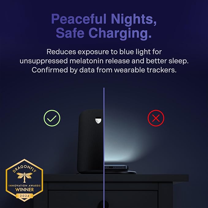 Elvy Fast Qi Wireless Charger for Cell Phones - Designed with EMF Management Technology for Enhanced Charging, Advanced Environmental Shielding (Black)