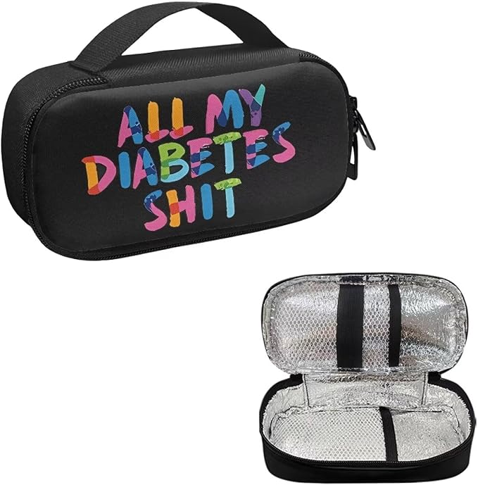 Rnyleeg Diabetic Supplies All My Diabetes Shit Bag Diabetic Travel Bag Insulin Cooling Case Insulated Organizer for Glucose Meter, Insulin Pen, Blood Sugar Test Strips