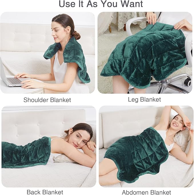 Alomidds Weighted Lap Blanket 7lbs, Cozy Breathable Flannel Weighted Lap Pad for Adults, Small Weighted Blanket for Travel, Couch, Green, 29" x 24"