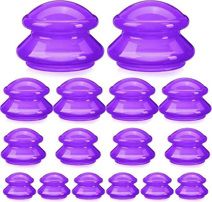 Geiserailie 16 Pcs 4 Sizes Cupping Therapy Set Silicone Cupping Massage Cups Professional Chinese Therapy Cup Vacuum for Body Muscle Nerve(Purple)