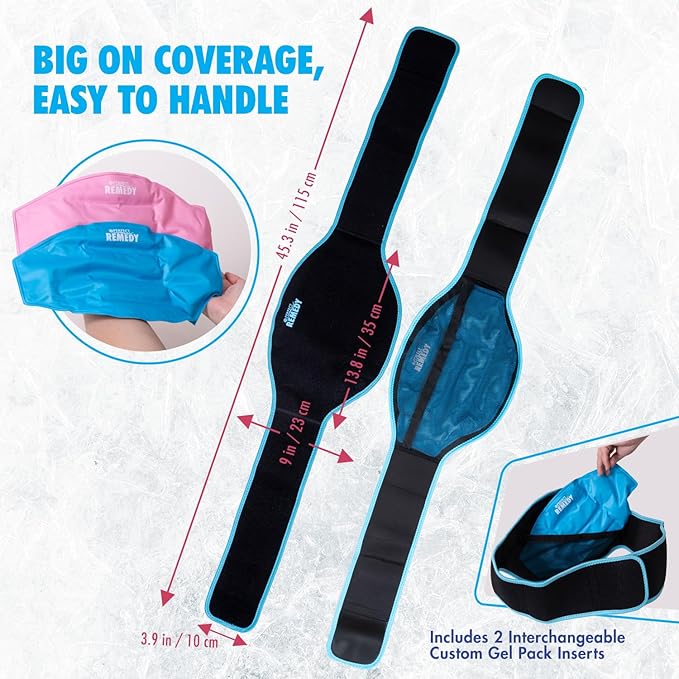 Perfect Remedy Back Ice Pack Wrap for Pain Relief, Ice Packs for Injuries Reusable with 2 Gel Inserts for Lumbar Pain, Sciatica, Coccyx, Surgery Recovery, Herniated Disc Relief, Hot & Cold Therapy