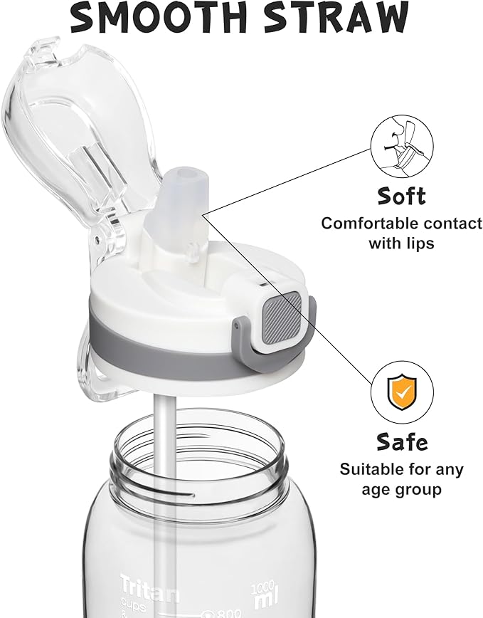 Opard Peak 1000 ml/34 oz Water Bottle with Straw Cap, BPA-Free, Leak Proof Flip Top Bottle