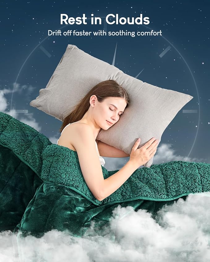Cottonblue Weighted Blanket 15lbs for Queen Ded - Ultra Soft, Cozy Comfort Sherpa Blanket for Relax and Sleep, Heavy Bed Blankets with Cemaric Beads, 60x80 Inches,Green