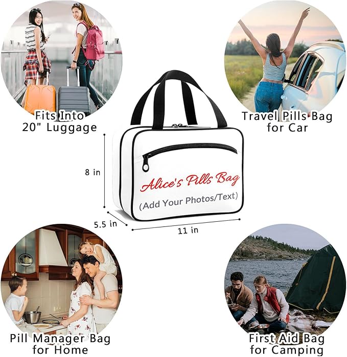 Naanle Custom Pill Organizer Bag with Name Photo Travel Pill Bottle Medicine Organizer Home Storage Medication Bag for Vitamin Supplements, Personalized First Aid Bag for Car Camping