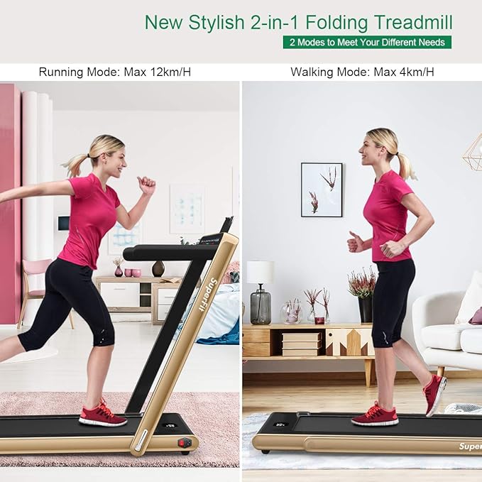 GYMAX Walking Pad, 2.25HP Dual Display Foldable Treadmill for Home with Remote/Smart App Control, Portable Compact Treadmill for Office Under Desk, Folding Running Machine for Small Spaces