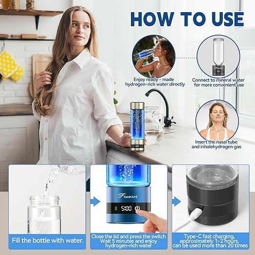 Hydrogen Water Bottle Generator – Portable Hydrogen Water Machine, Up to 6000 PPB | SPE/PEM Certified H₂ Tech | Hydrogen-Rich Water for Energy & Hydration | Healthy Gift for Family & Friends (Silver)