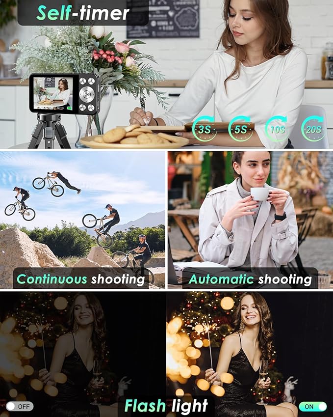 4K Digital Camera, Wevoor 64MP Point and Shoot Digital Camera with Autofocus, 18X Zoom, 20 Filters, 64GB SD Card, 2000 mAh battery, 2.8" Screen Compact Vlogging Camera for Beginners Teens Adult(Black)
