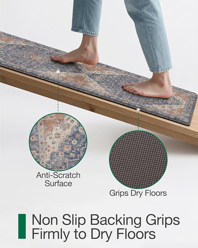LUMI Anti Fatigue Kitchen Mat, Waterproof & Stain-Resistant Cushioned Standing Mat, Non-Slip Comfort Rug for Kitchen, Sink, Laundry, Home Office, 17" x 59", Indigo