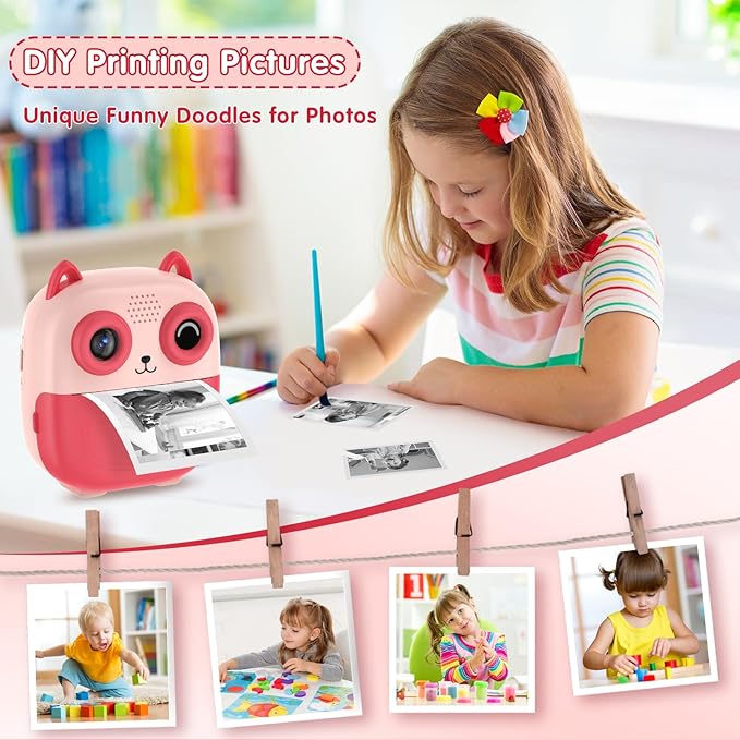 Kids Camera Instant Print, Multifunctional Toddler Camera with Photo Printing Instantly, 2.4 Inch HD Screen Digital Camera for Kids,Christmas Birthday Gifts for 3-12 Year Old Girls(Pink)