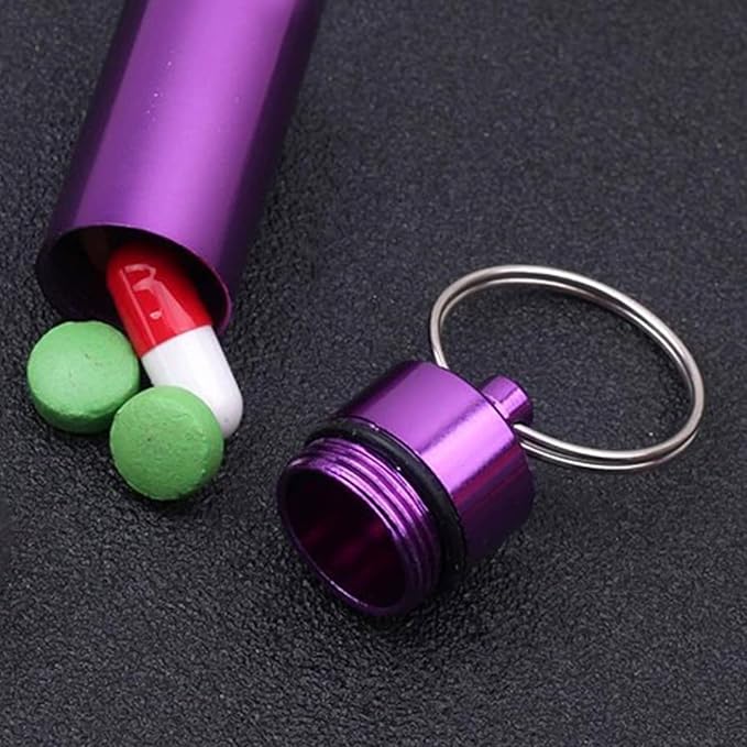 Sealed Jar Keychain Screw Lid Aluminum Alloy Waterproof Portable Small Travel Medicine Bottle Hanging Mini Tablet Pill Storage Bottle Container Holder Key Ring Dark Blue