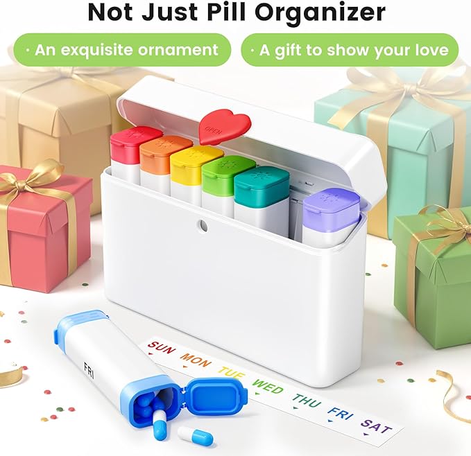 Daviky Pill Organizer 2 Times a Day - Large Capacity Weekly AM PM Pill Box with Heart Latch, 7 Day Travel Pill Case, Cute Medicine Organizer for Medication, Vitamins, Supplements