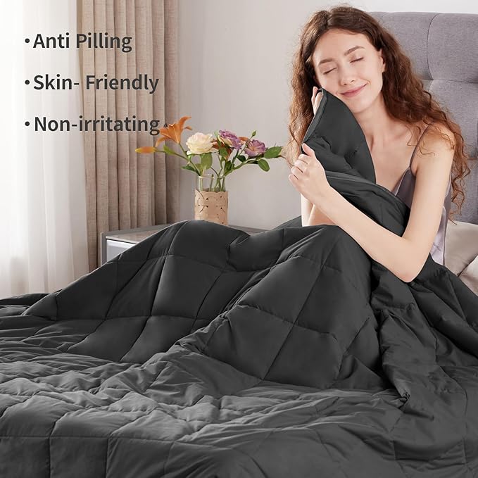 Weighted Blanket Twin Size (48"x72" 20lbs),Ultra Soft and Cozy Cooling Weighted Blanket Twin Size for Adult,Heavy Blanket with Machine Washable Soft Blanket, Black