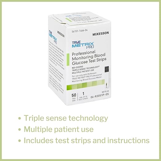 McKesson True METRIX Blood Glucose Test Strips for Diabetes [50 Strips] Professional Monitoring System, Multiple Patient Use