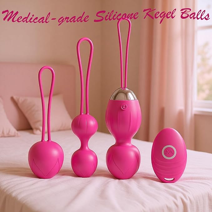 Kegel Exerciser, Kegel Weights Set for Female Pelvic Floor Exercises, Set of 3 Premiun Silicone Kegel Exercise Trainer Kit for Women: Beginers&Advance (Rose Red)