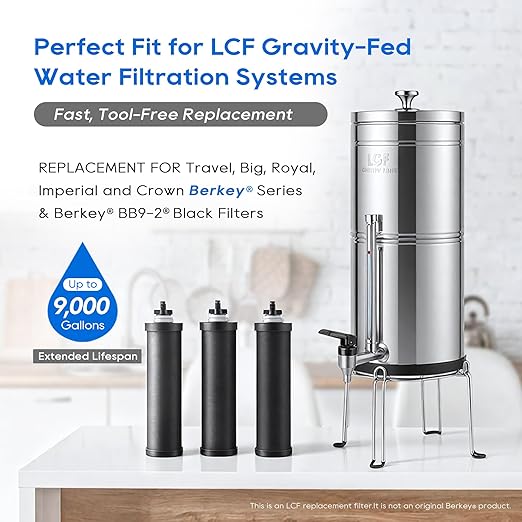 LCF 𝐒𝐢𝐥𝐯𝐞𝐫 𝐈𝐨𝐧𝐬 Enhanced Black Carbon Filters, for Berkey® BB9-2® Black Filters, Berkey® Gravity Water Filter System and Waterdrop King Tank Series(Pack of 3)