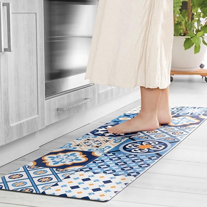 Ashler Kitchen Mats Cushioned Anti-Fatigue Kitchen Rugs, Non-Slip Waterproof Kitchen Floor Mats, Ergonomic Comfort Foam Standing Rug for Kitchen, Office, Floor, Laundry, Sink, 17x47 in, Blue
