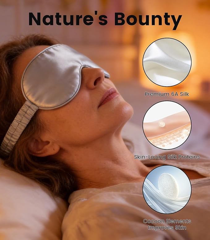 Formé & Found Formé & Found Luxury Silk Sleep Mask, 100% 6A Mulberry Silk Eye Mask for Sleeping, 22 Momme Weighted Sleep Mask for Men & Women, Eye Mask for Sleep, Blackout Sleeping Mask (Silver)