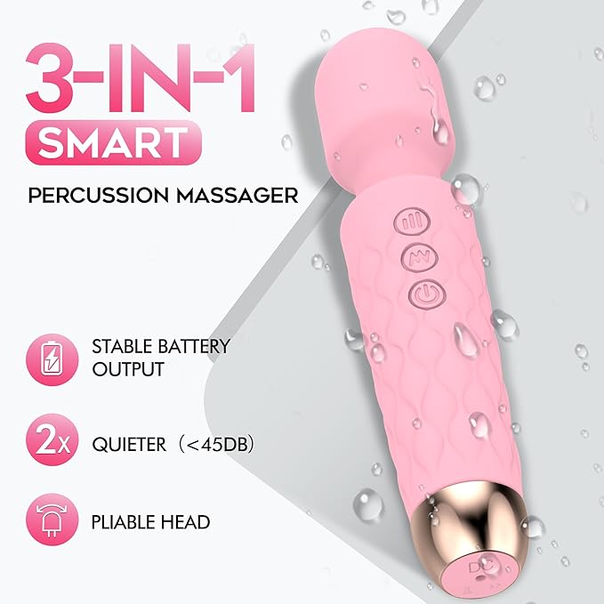 Personal Massager, Handheld Wireless Massager, Waterproof and Portable, 20 Speeds 8 Patterns Cordless Massagers for Neck, Back Pain, Leg and Hand Pain & Sports Recovery, Pink