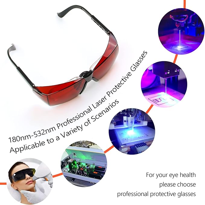 JILERWEAR Wavelength 180nm-540nm Laser Safety Glasses for 405nm, 445nm, 450nm,520nm,532nm Laser Light,Yag, Blue, Green Laser and UV Light Eye Protection Fit Dazzling Lasers, Like Engraving Machines