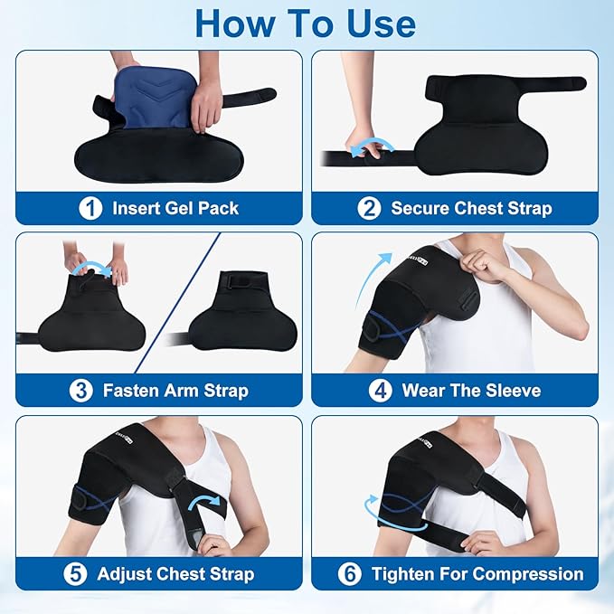SUZZIPAD Reusable Cold Therapy Shoulder Wrap, Adjustable with Detachable Gel Ice Packs for Soothing Muscle Soreness & Reducing Swelling After Activity，Medium