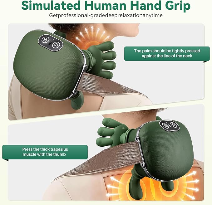 Neck and Shoulder Massager - Bionic Heated Massager, Cordless Portable Electric Shiatsu Massager, Deep Tissue 4D Kneading Massage, Simulated Human fingers Design for Pain Relief and Muscle Relax