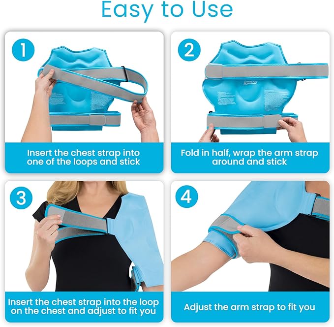 Arctic Flex Shoulder Ice Pack Wrap - Rotator Cuff Cold Therapy for Pain Relief - Reusable Gel for Injuries & Recovery After Surgery - Ice Packs Compression Brace (Blue)