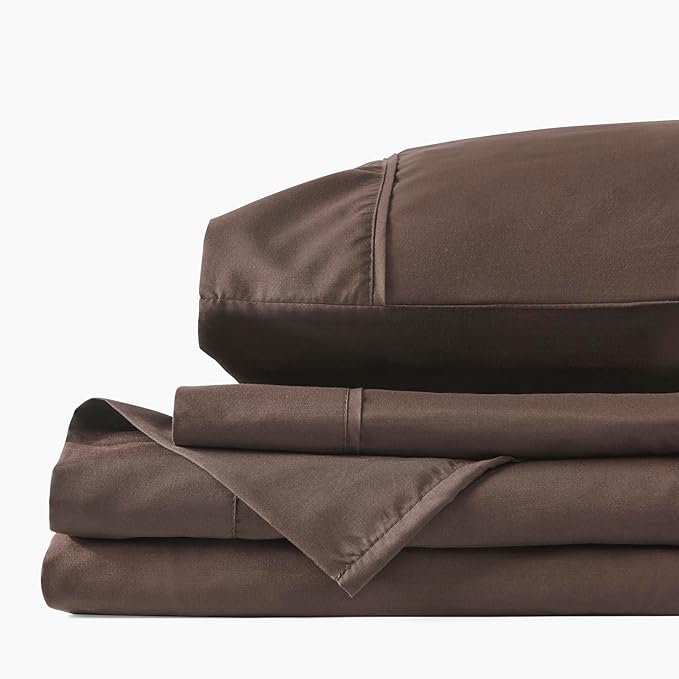PeachSkinSheets Cooling Bed Sheets for Hot Sleepers - Ultra-Soft Breathable Luxury Microfiber Sheet Set, Moisture-Wicking, Deep Pocket, Oeko-TEX® (California King Size, Chocolate)
