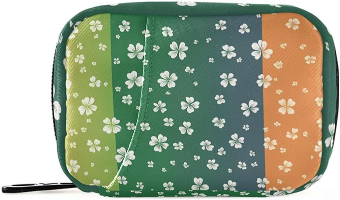St. Patrick's Day Clovers Flag Green Travel Pill Organizer Case Box Container Weekly Portable Vitamin Medicine Holder Storage Bag with Zipper Removable