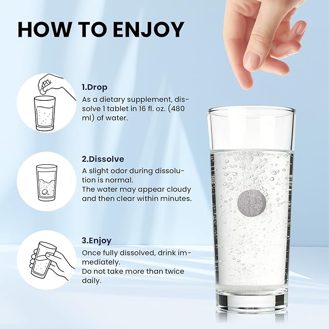 Hydrogen Water Tablets with Magnesium, 12 PPM Hydrogen Tablets for Drinking Water, H2 Molecular Tabs - Cellular Health Support, Mental Clarity, Rich in Antioxidants & Healthy Aging, 120 Servings