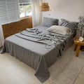 Simple&Opulence Washed Linen Bed Sheet Set Basic Style 4 Pieces (1 Flat Sheet & 1 Fitted Sheet & 2 Pillowcases) 100% Natural French Flax Soft Breathable Farmhouse Bedding (King, Ultimate Gray)