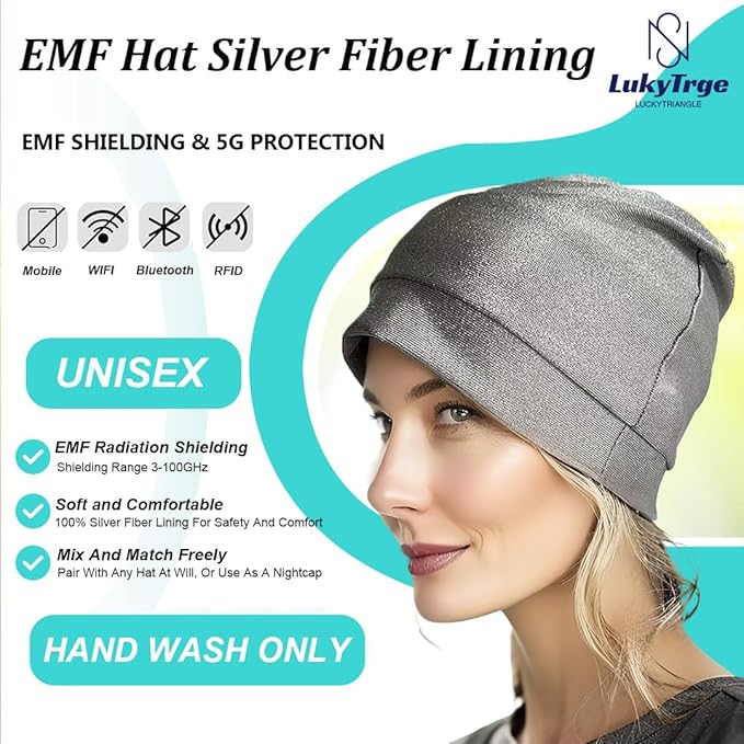 EMF Protection Beanies Cap,Unisex Faraday Hat,Fabric Silver Liner Blocks 99.9% EMF,5G,WiFi,Radiation Protection Cap