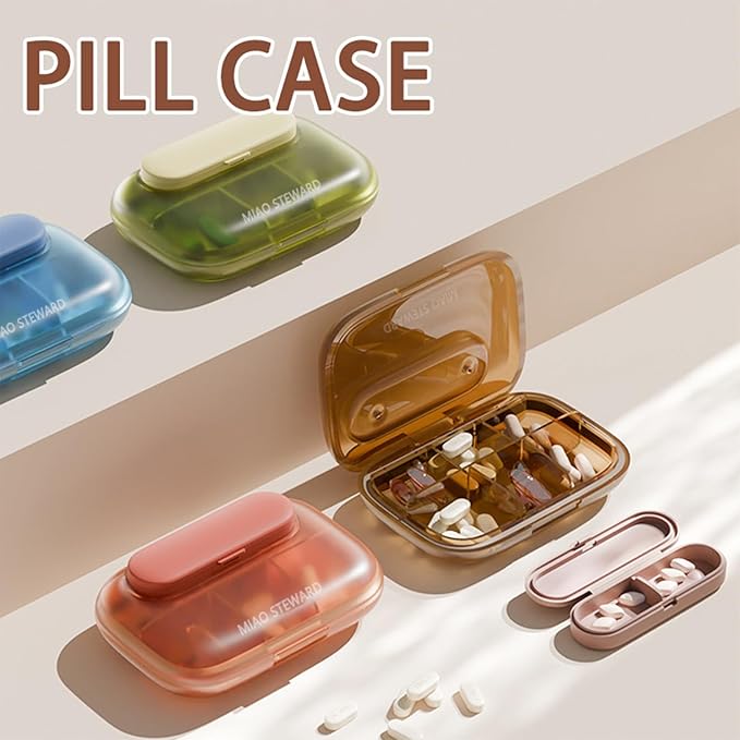 Portable 6-Grid Pill Organizer Waterproof Magnetic Small Lightweight BPA-Free Daily Outing Vitamin Supplement Herb Storage Box for On-The-Go Medication Green