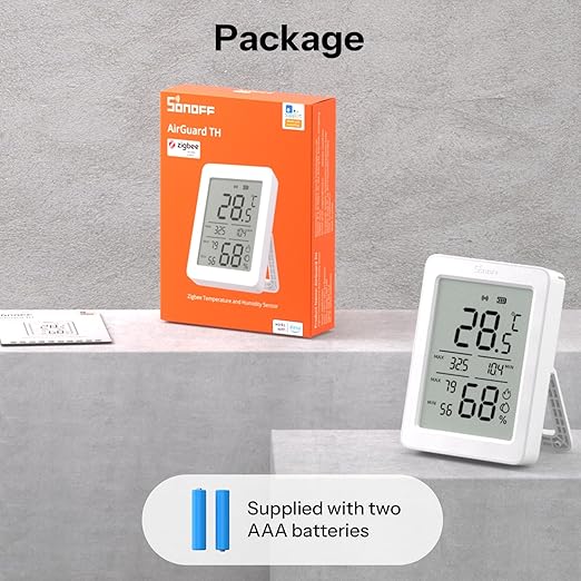 SONOFF AirGuard TH, Indoor Smart Zigbee Temperature and Humidity Sensor, 3.6'' LCD Display, App Monitoring with Charts, Notification Alerts, Data Export, Remote Data Display