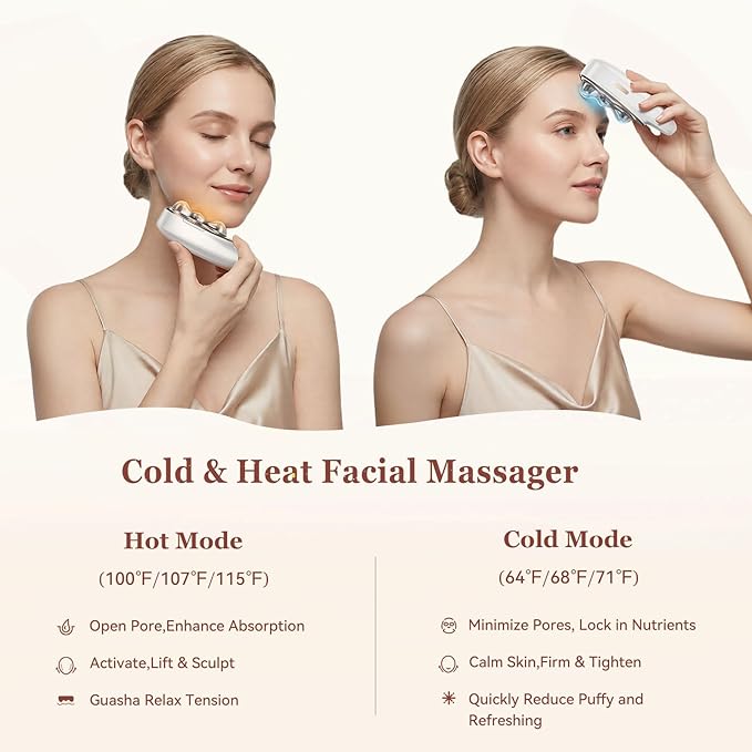 Vitalight Face & Neck Beauty Massager with 4 Replaceable Massage Heads, Cold Heat Facial Massager,Hair Growth Comb with Red/Purple Light,Multi-Functional Face, Neck, Hair Care Tools