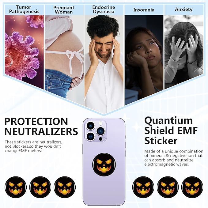 Zonon 18 Pieces Emf Stickers Emf Blocker for Cell Phone Radiation Equipment Neutralizers Devices Accessories for Laptops Computers (Halloween Pumpkin)