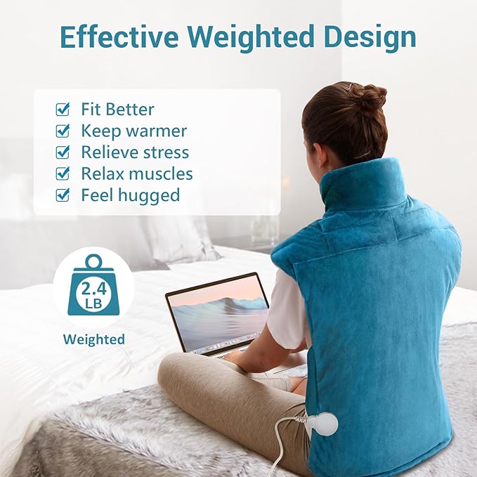 Comfytemp Heating Pad for Back, Weighted Electric Heating Pad for Neck Shoulders, Large Heated Wrap for Her Him Women Men Mom Neck Shoulders Relaxtion, 9 Heat Settings & 11 Auto-Off，22"x33", Blue