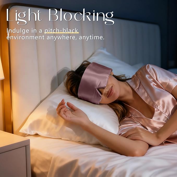 ZIMASILK 100% 22 Momme Mulberry Silk Sleep Mask - Full Silk Filled, Ultra-Soft & Breathable, Face-Hugging Blackout Eye Cover for Sleeping (Gray Purple)